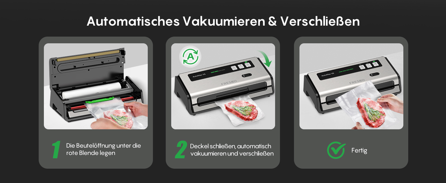 Вакууматор FRESKO Automatik для продуктів з турбо-режимом (15л/хв), автоматичний вакуумний пакувальник, 2 рулони в комплекті