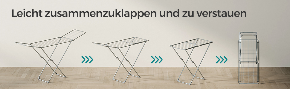 Сушильна стійка SONGMICS, складна підлогова сушарка, сушильна стійка з крилами, окремо стояча, для внутрішнього та зовнішнього використання, для постільної білизни та одягу, сірий LLR540G01