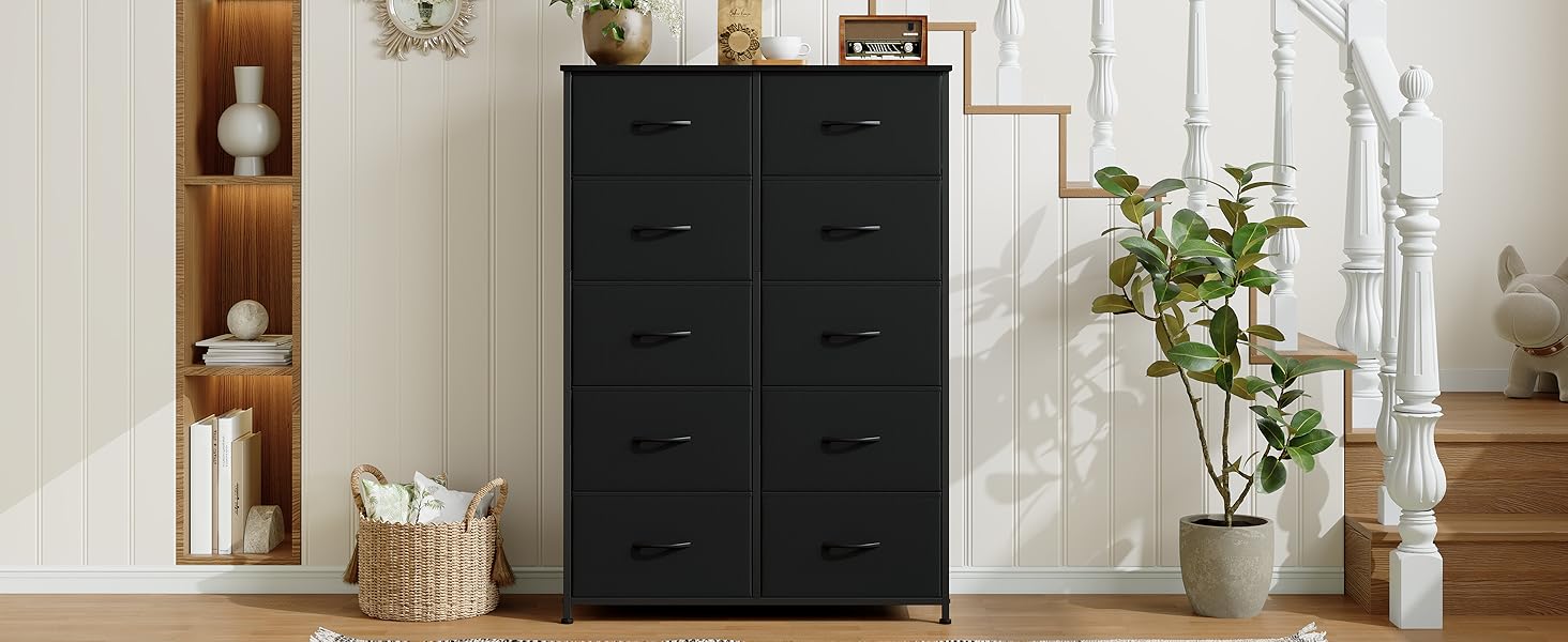 Комод з тканини Somdot з 8/10 висувними ящиками, білий/чорний (30x80x114.5 см)