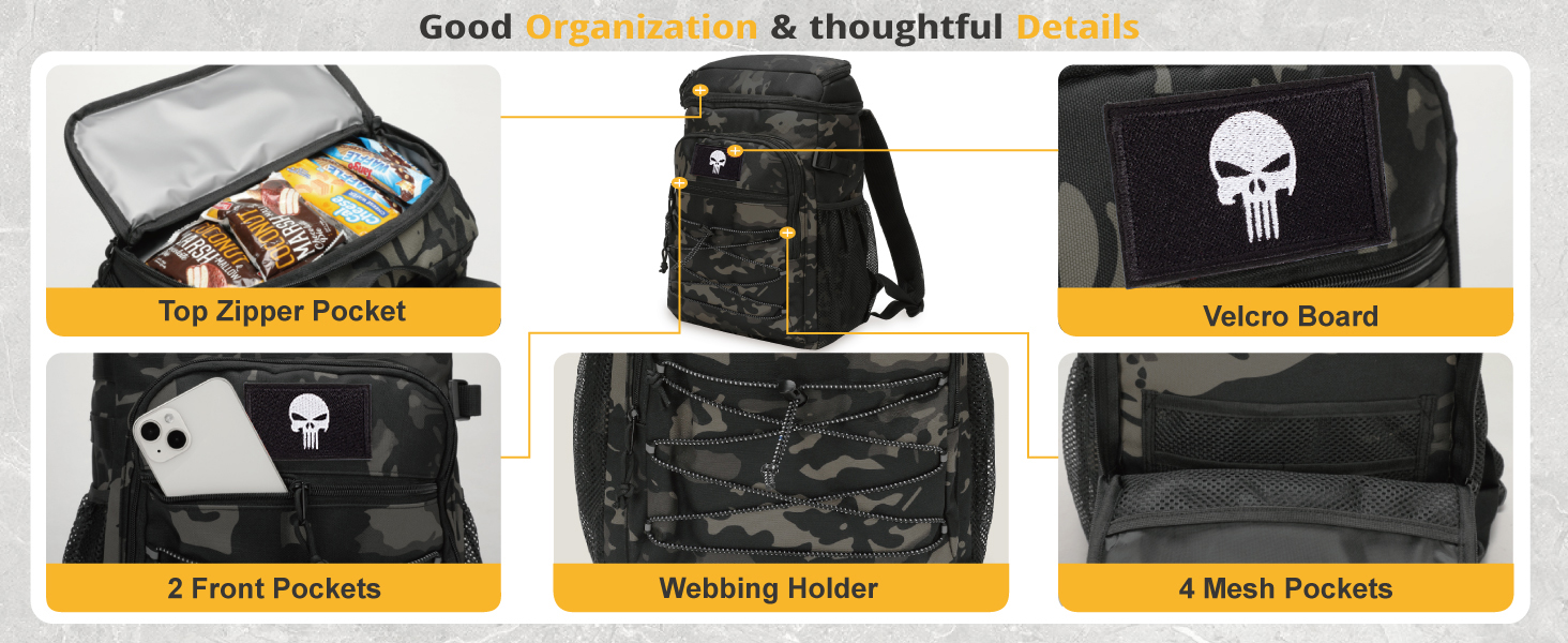 Тактичний рюкзак-холодильник 25L, витримує витоки, міцний, великий ланч-рюкзак, водонепроникний, для чоловіків, жінок, роботи, подорожей, кемпінгу, пляжу та піших прогулянок, чорний камуфляж