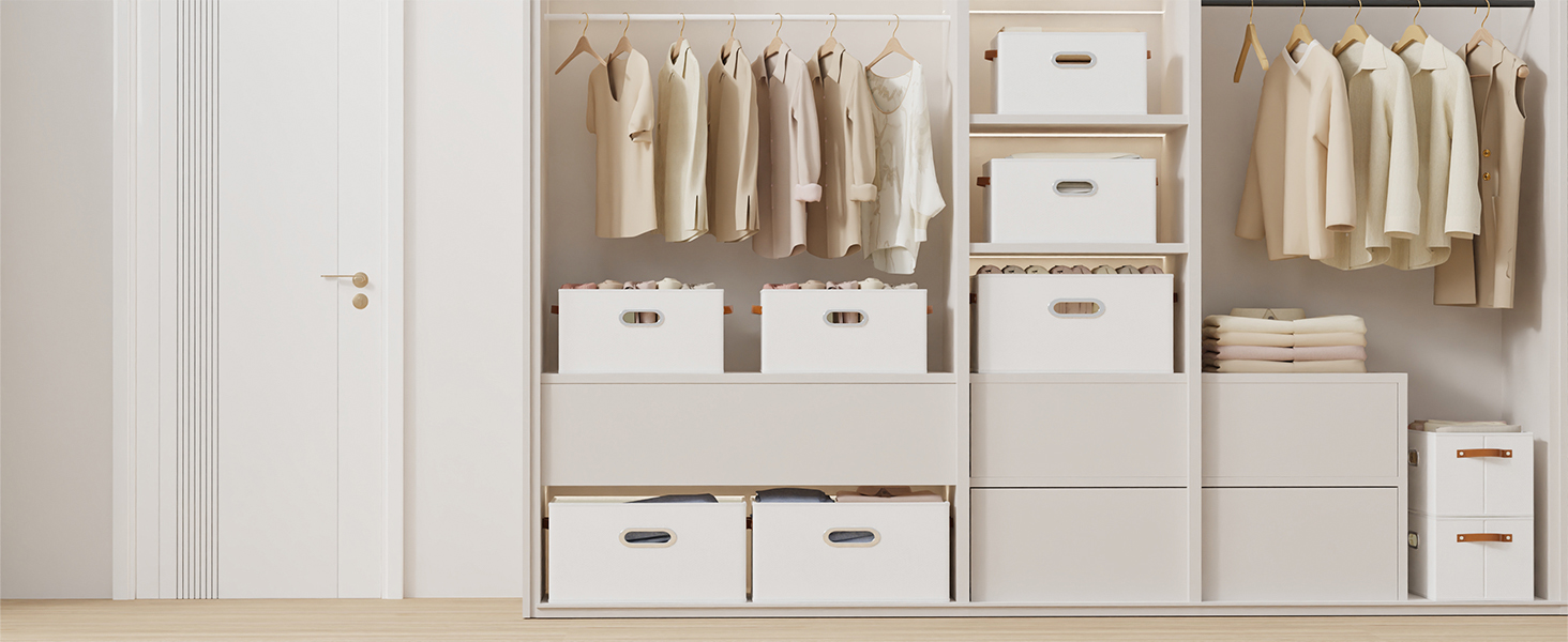 3 Кошики для зберігання з тканини Yawinhe, складані, з ручками, для спальні, білизна, 33x23x20 см, білий/сірий