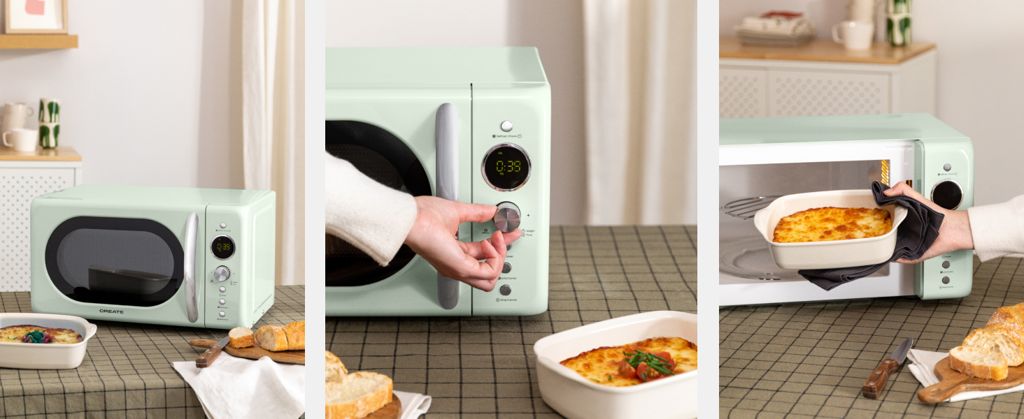 Мікрохвильова піч ретро Salbeigrün 20л з грилем та LCD дисплеєм 900W