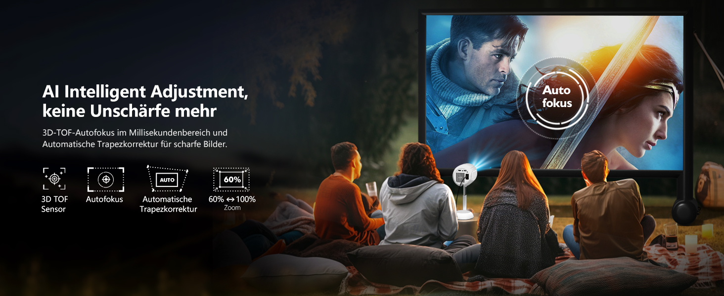 Міні-проектор VGKE з Android TV 13.0, 23000 люмен, Full HD 4K, WiFi6, Bluetooth, автофокус, автоматична корекція трапецеїдальних спотворень, для телефону/зовнішнього використання/ноутбука