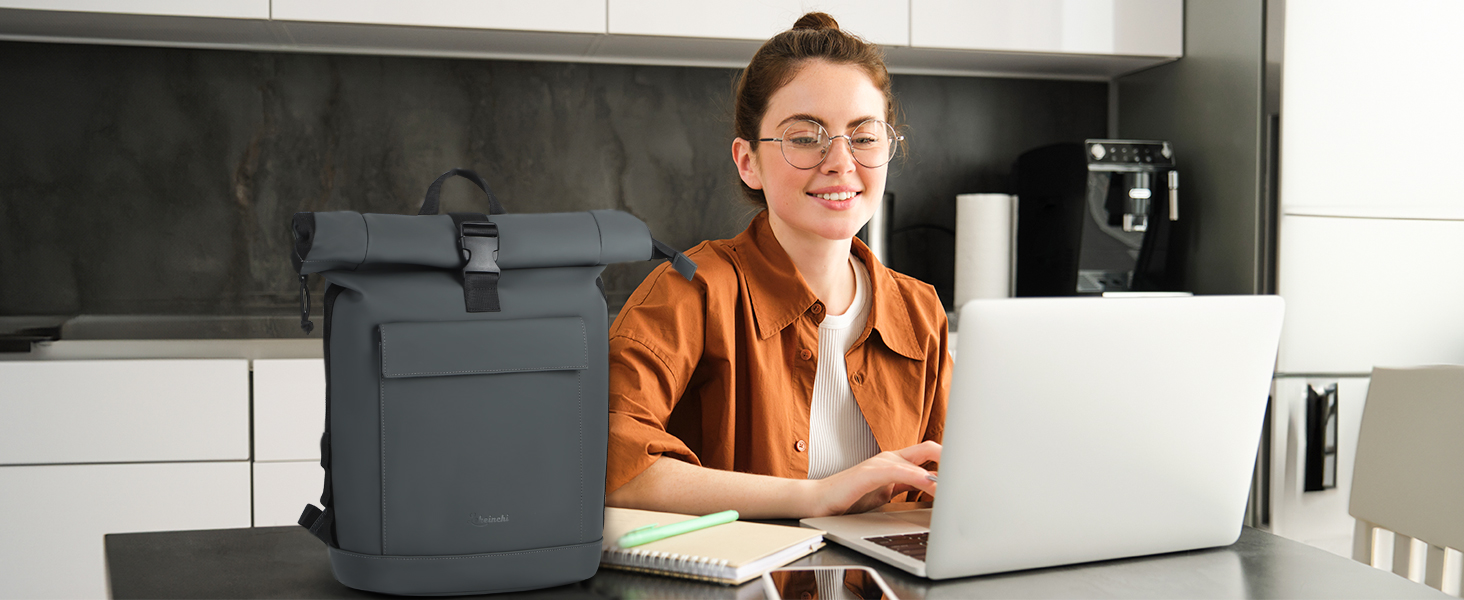 Рюкзак Lekeinchi Rolltop, водонепроникний, відділення для ноутбука 17 дюймів, туристичний рюкзак для жінок і чоловіків, чорний