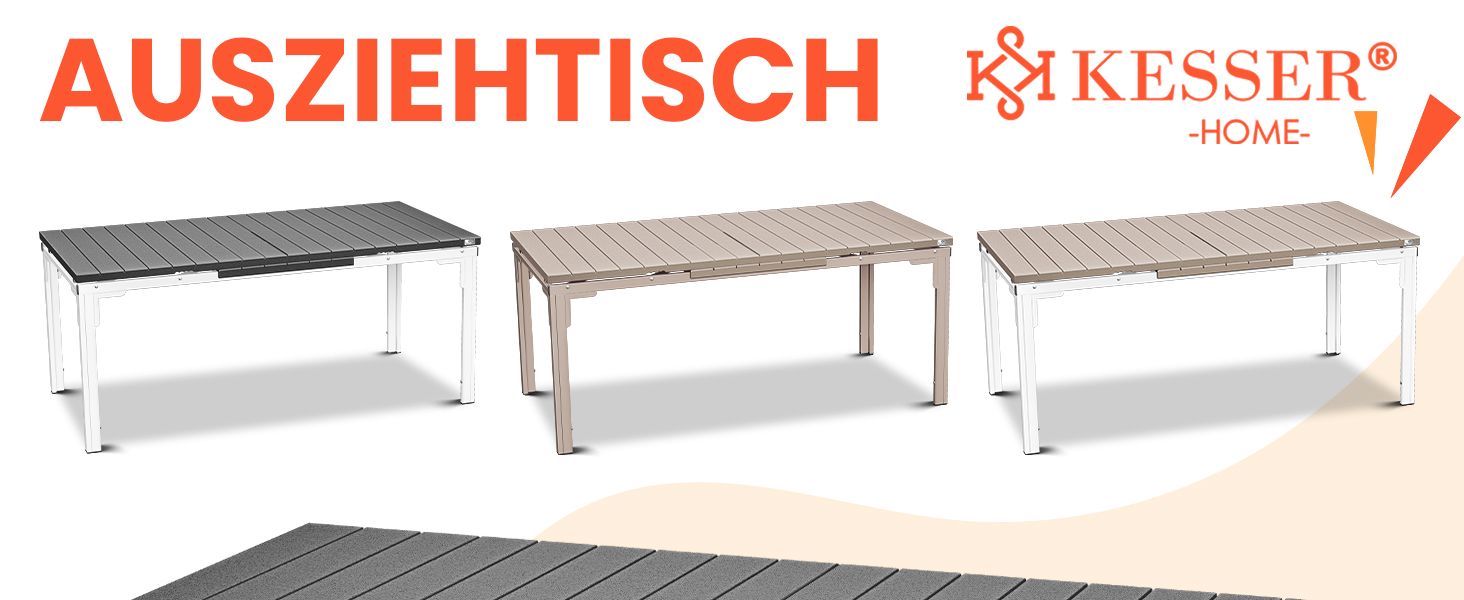 Розсувний садовий стіл KESSER® 180/240x90 см для 8 осіб, з розширенням, сталеве покриття, стільниця HDPE, вологостійкий, UV-стійкий, в комплекті 6 підставок