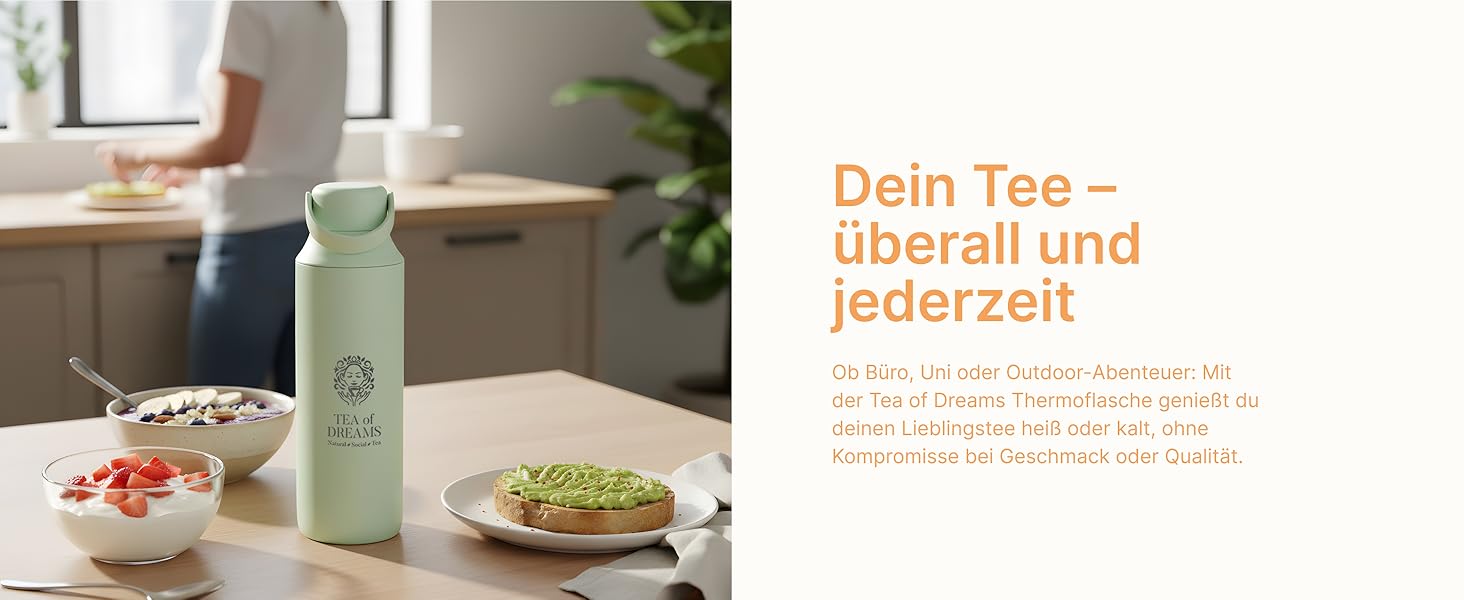 Турботермопляшка для чаю та напоїв 600 мл з нержавіючої сталі, без BPA, з ситом, персиковий колір