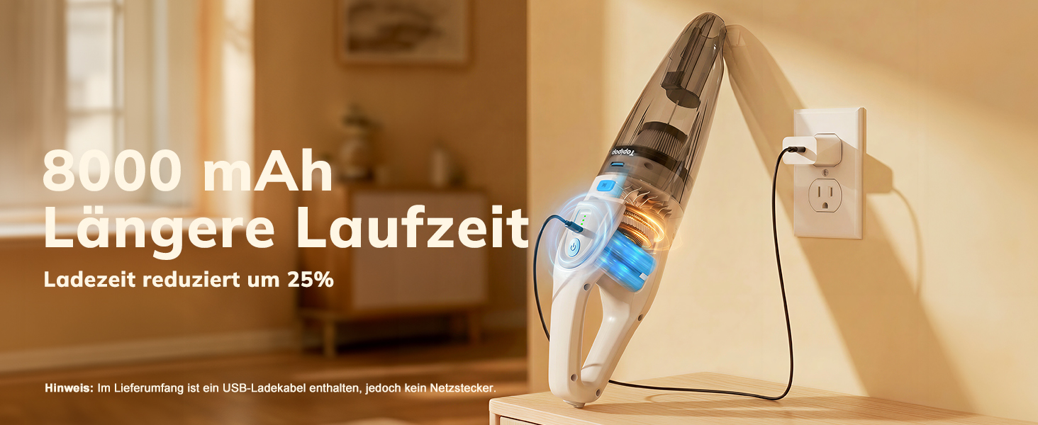 Акумуляторний ручний пилосос для авто та дому, 25000Па, бездротовий з HEPA-фільтром та набором насадок, білий