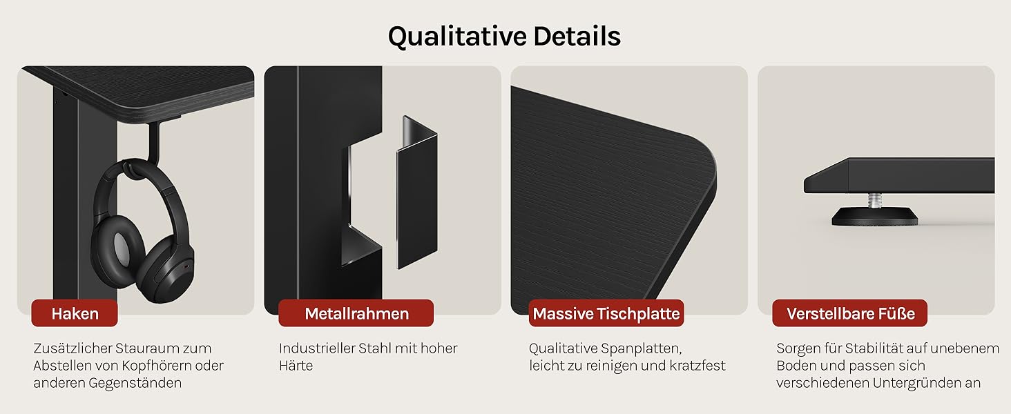 Електричний регульований по висоті письмовий стіл WOLTU з функцією пам'яті та захистом від зіткнень, комп'ютерний стіл для дому та офісу, чорний, 120 x 60 см