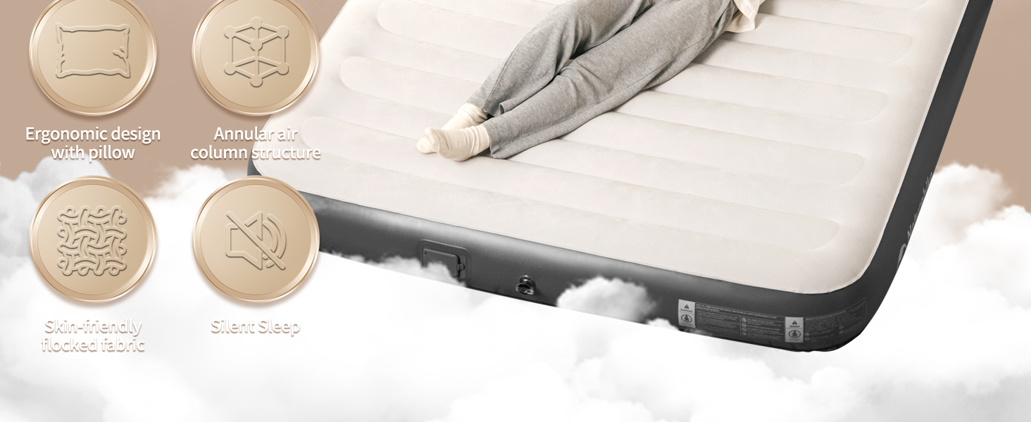 Надувний матрац Naturehike 2 особи з електричним насосом, 200x150x25 см. Самостійно надувний, преміум-якість, для кемпінгу та дому. Колір: коричневий та сірий (з подушками)