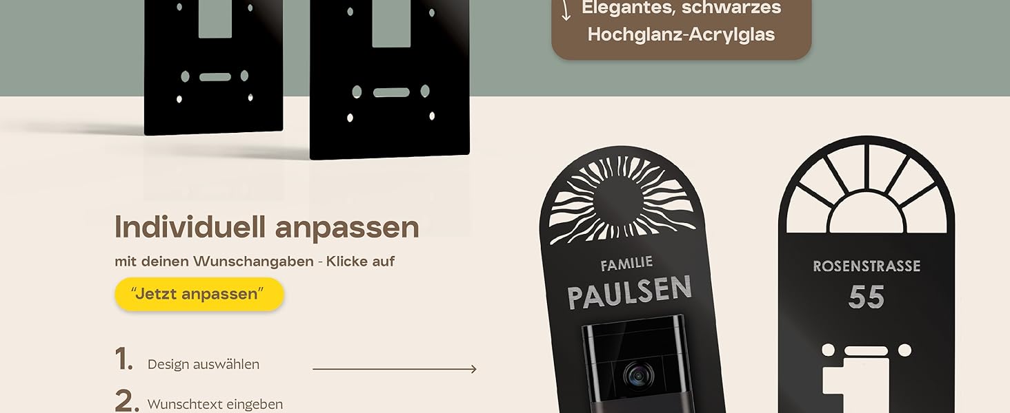 Клінцель для Ring Doorbell 2, 3, 3+: Персоналізоване табличко з акрилу для дверей, поштова скринька, гравіювання