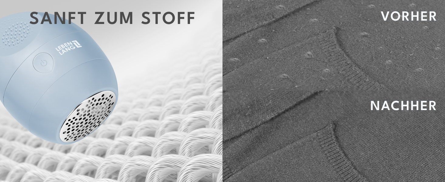 Електричний міні-фільтр для одягу LEBENLANG - з запасними лезами та пензликом для чищення | Видалення ворсу та пуху | Підходить для вовняних виробів (Блакитний, 400mAh)