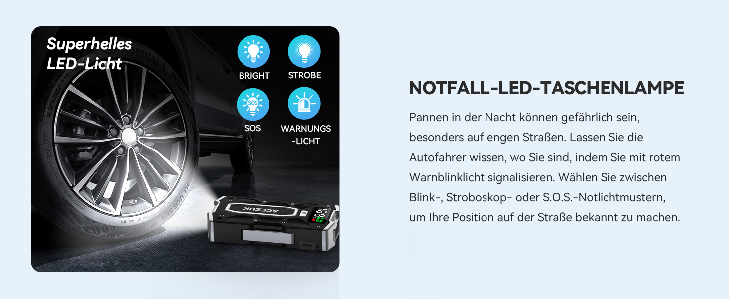 Портативний зарядний пристрій Starthilfe Powerbank 6000A для автомобіля з LED-ліхтариком та великим екраном (7000A Чорний)