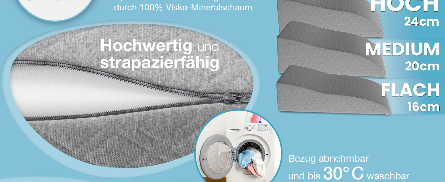 Подушка для підйому ніг ELONEO з піною Memory Foam, для полегшення навантаження, знімний чохол, 68x40x16 см, (Medium, Сірий)