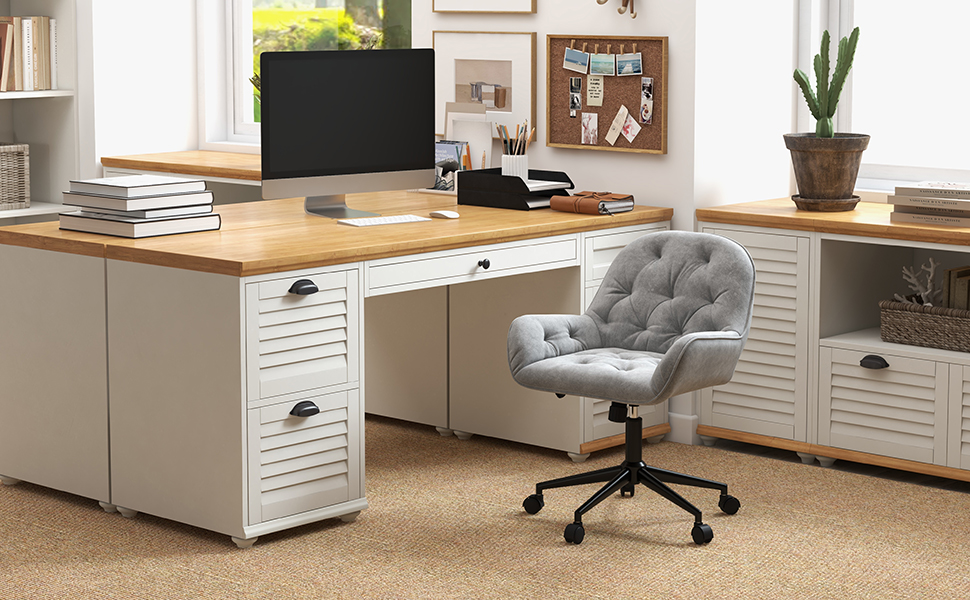 Поворотне крісло Vinsetto Регульоване по висоті ергономічне робоче крісло з оксамитовим виглядом світло-сірого кольору для вітальні та офісу