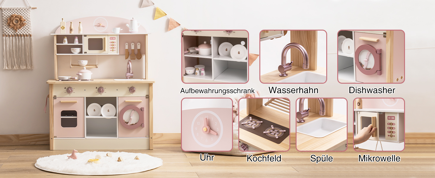 Дерев'яна дитяча кухня ROBUD з реалістичним аксесуаром. Ігровий набір для дітей, сучасний дизайн, подарунок від 3 років.