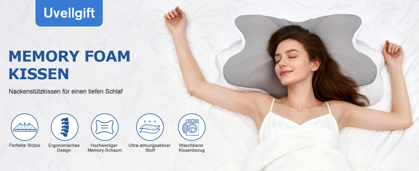 Ортопедична подушка для шиї з Memory Foam, проти болю в шиї та плечах, знімний чохол, сіра