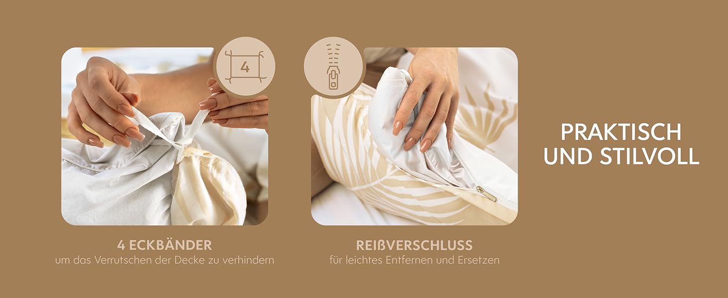 Комплект постільної білизни Dreamzie 200x200 см з 2 наволочками 80x80 см, сірий гілчастий малюнок - постільна білизна для дорослих 200x200 з 100% мікрофібри, сертифікат Oeko TEX без хімікатів (135x200 см + 1 наволочка 50x70 см, бежеві простирадла)