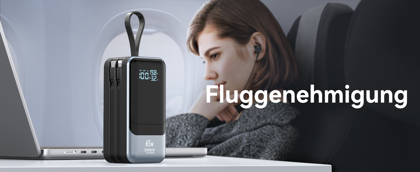 Power Bank Selore&S 65W з USB-C, 4 порти, для iPhone, Galaxy, MacBook, iPad, дронів, чорний