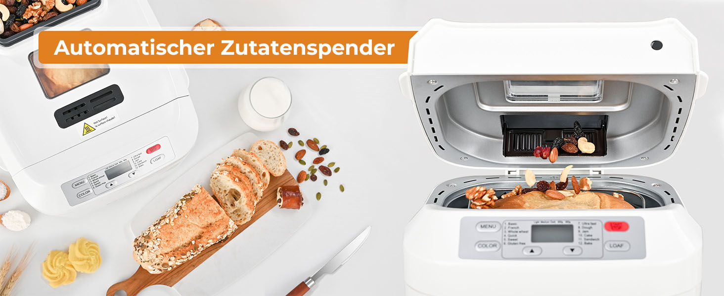 Хлібопекарня Kitchen in the Box з 12 програм, дозувальник і антипригарна форма, таймер 13 годин, білий