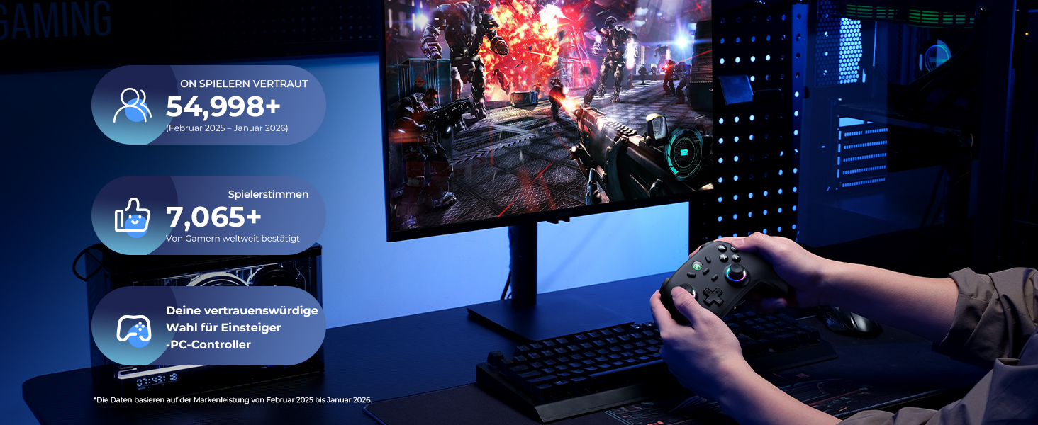 Ігровий бездротовий контролер ECHTPower для PC, Switch, Steam Deck, Android, iOS — RGB-підсвітка, Hall-джойстики, Turbo, вібрація, акумулятор 800mAh, чорний