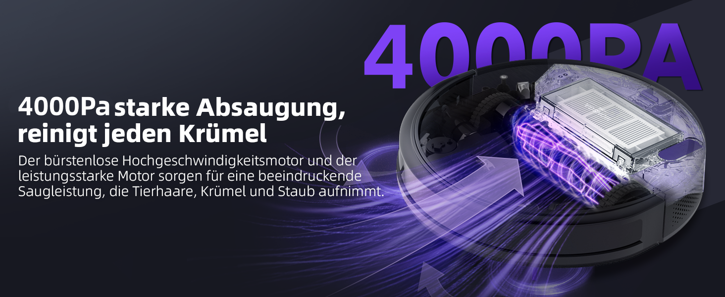 Пылесос-робот Monsga 3-в-1 с функцією влажного прибирання, 3000PA, безщітковий мотор, 140 хв роботи, ідеальний для шерсті тварин, килимів та твердих підлог, чорний