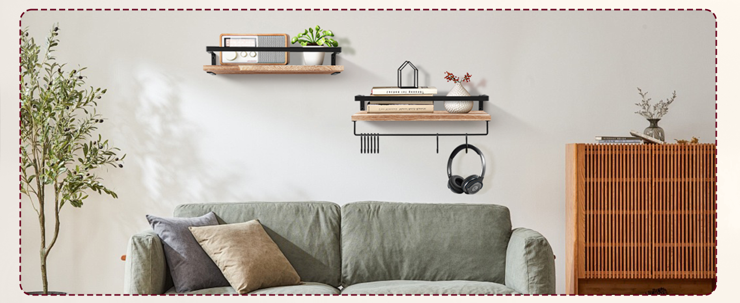 Набір підвісних полиць з дерева Uten (2 шт), рустикальна настінна полиця з тримачем для рушників, світло-коричнева — для ванної, кухні, вітальні та спальні