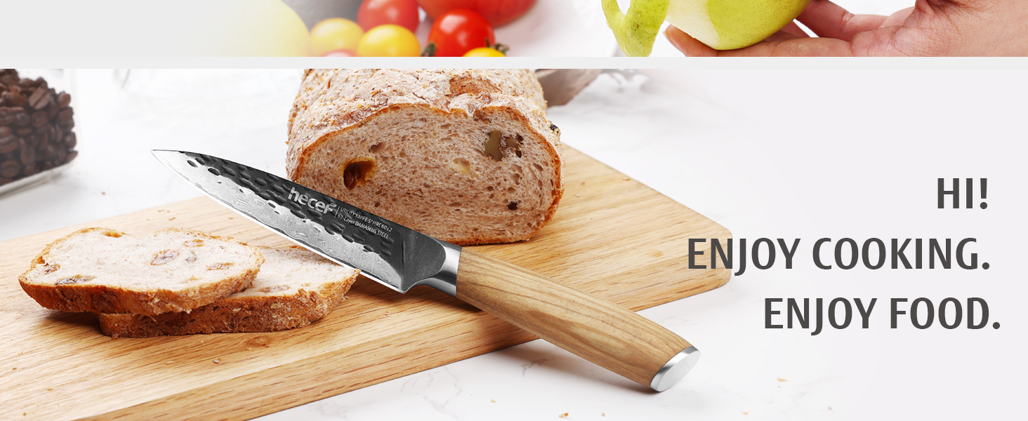 Ніж кухарський Damast 33 см Hecef, професійний ніж шеф-кухаря, японський ніж з 67 шарів дамаської сталі, гострий ніж для м'яса з ручкою з оливкового дерева
