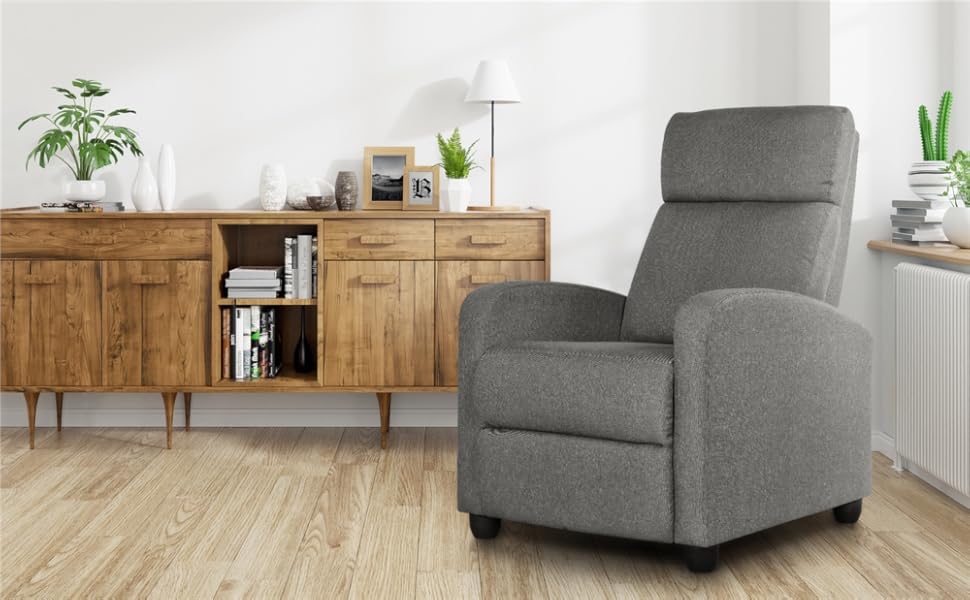 Крісло-релакс Yaheetech з регульованим нахилом, штучна шкіра, для вітальні, спальні, домашнього кінотеатру (сірий)