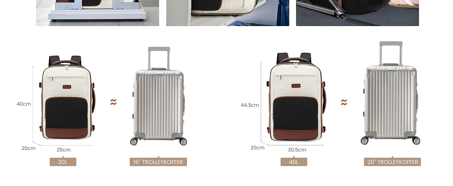 LOVEVOOK Рюкзак ручної поклажі, 17.3 дюйми, 40L, для подорожей та бізнесу, водонепроникний, для жінок, 45x30x20см, 4 кольори (Teegrün, Beige, Schwarz, Braun)