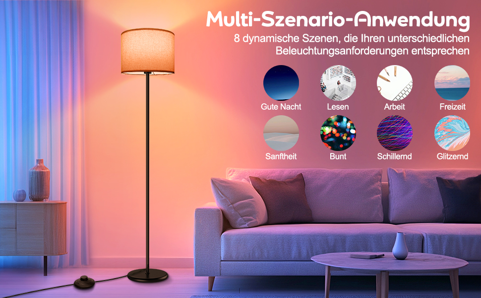 LED торшер димований RGB 156 см для вітальні, управління через додаток, сумісний з Alexa/Google Assistant, 16 млн кольорів, DIY-режим, музичний режим, WiFi лампа E27