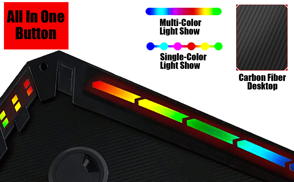 Ігровий стіл Arespark RGB, LED-підсвічування, кабель-менеджмент, металеві ніжки K, вуглецеве волокно, 120*60см