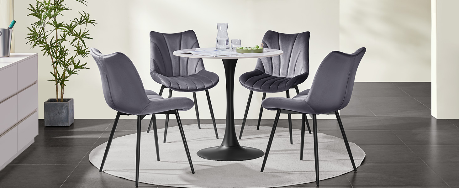 Набір обідніх стільців Yaheetech, 4 шт., з м'яким сидінням з велюру та металевими ніжками, до 150 кг, сірий