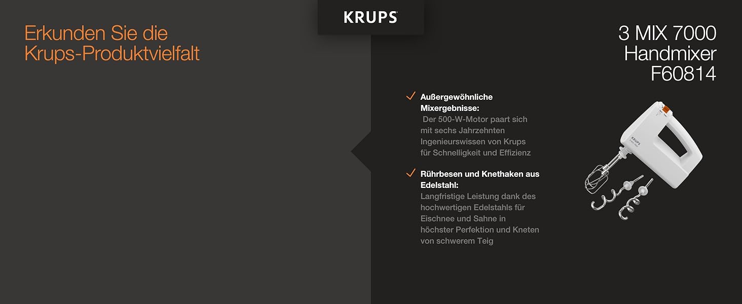 Ручний міксер Krups 3 MIX 7000 60 Jahre Edition F60858, 500 Вт, з вінчиками та гаками для тіста, чорний/мідний