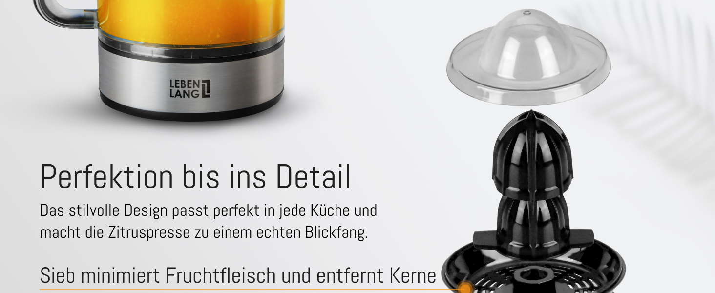 Електрична цитрусова преса LEBENLANG - 2 конуси, без BPA, висока врожайність соку, 700 мл, нержавіюча сталь, для дому, соковитискач для лимонів та апельсинів