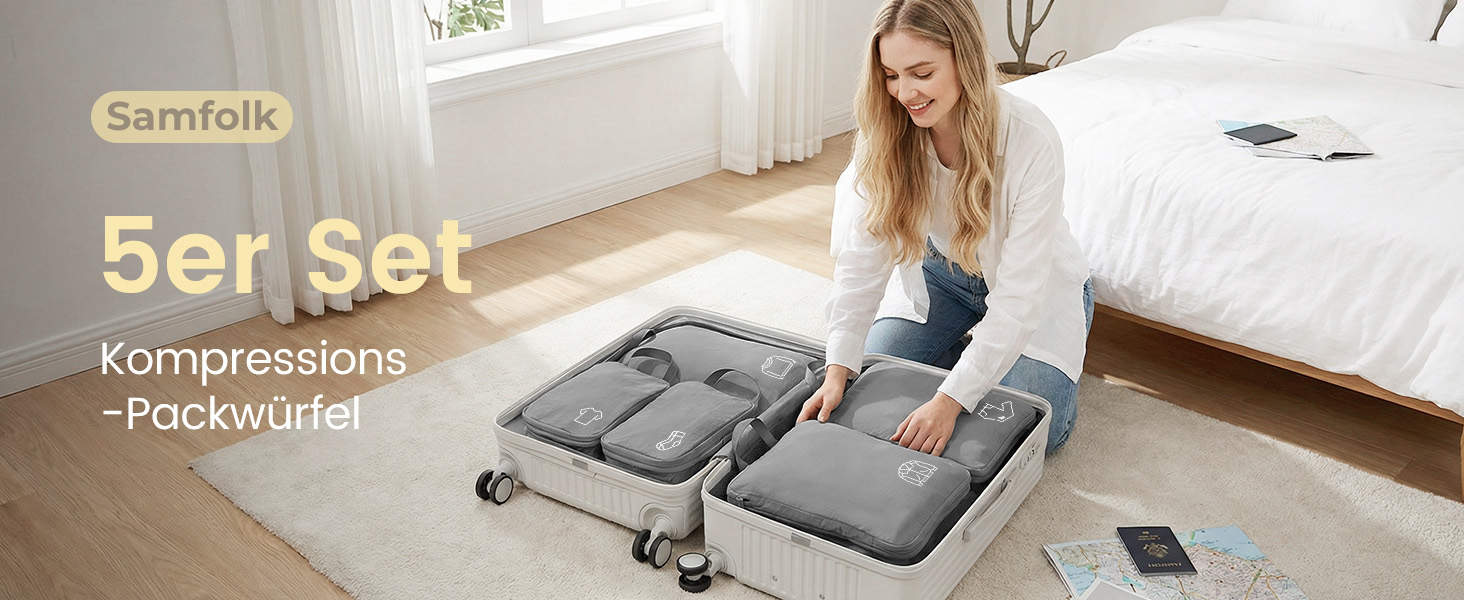 Набір компресійних органайзерів для валізи та рюкзака з нейлону, дорожні сумки-пакувальники для одягу, сірі, 5 предметів