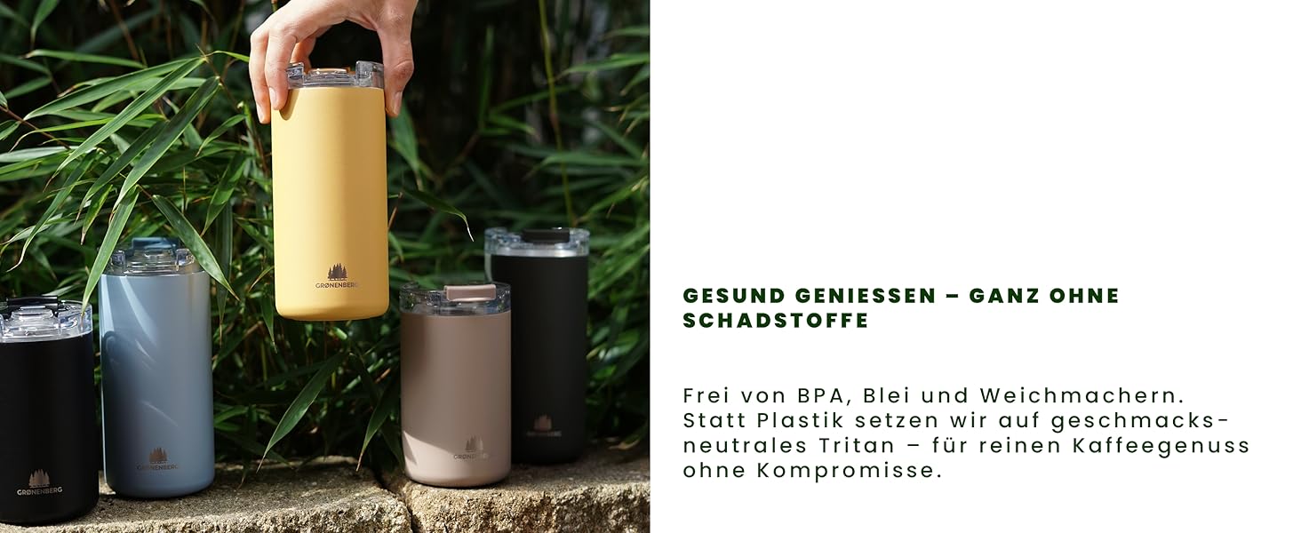 Термокружка Groenenberg 473 мл | Зберігає тепло до 4 годин | Без витоку | З переробленої нержавіючої сталі (Earth)