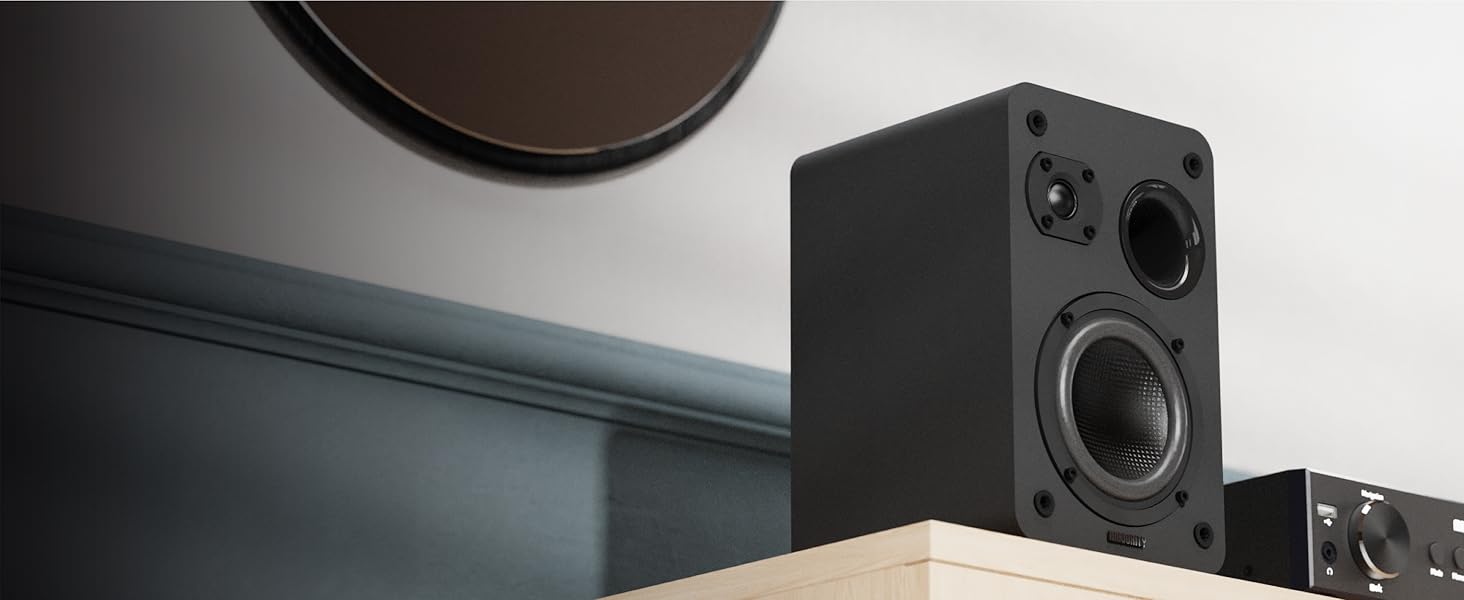 Активні колонки Majority D70X Bluetooth | HDMI ARC | Студійний монітор DJ з вуглецевими мембранами | 70W стерео колонки для ПК | Монітори з пультом дистанційного керування (Чорний)