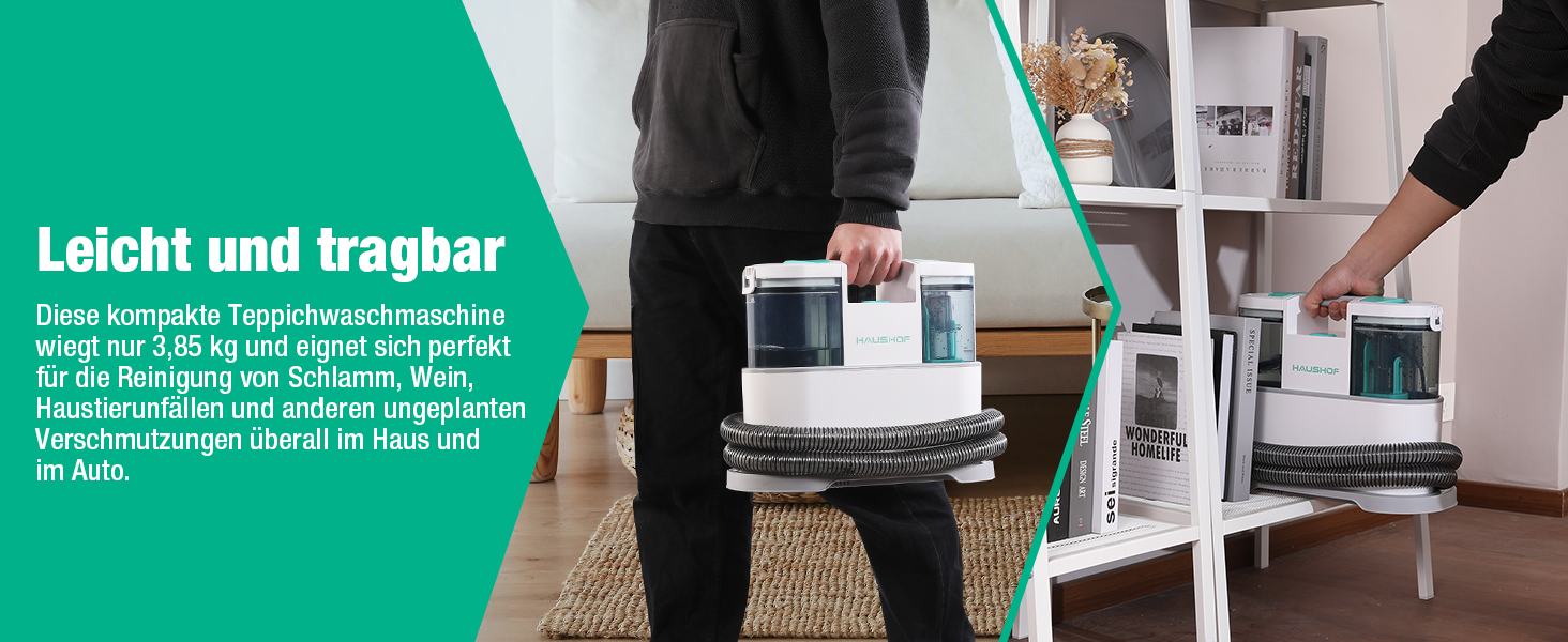 HAUSHOF StainZapper Pro: Миючий пилосос для килимів та меблів, 450W, 12kPa, 1.5+0.8L, з миючим засобом та щіткою для швів. Ефективний видалення плям з килимів, диванів, меблів та авто. Модель HH23111