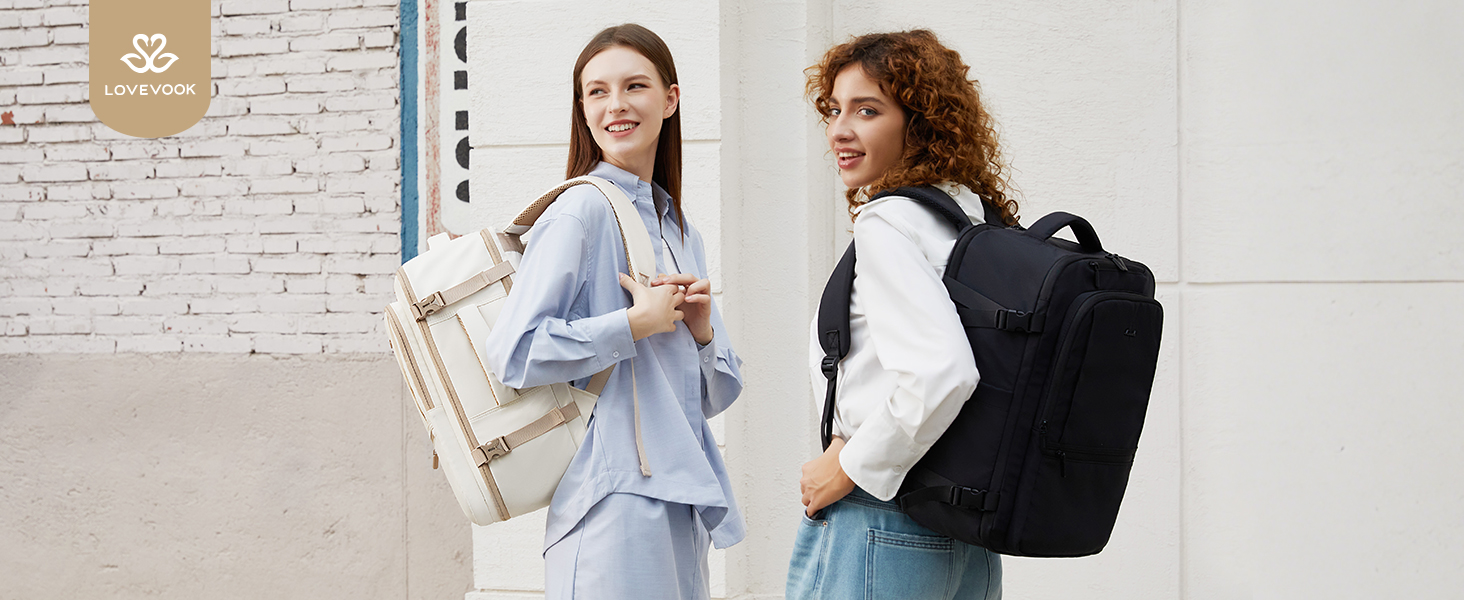 LOVEVOOK Рюкзак для ручної поклажі, 40L, для подорожей, чоловічий/жіночий, для ноутбука 17 дюймів, водонепроникний, рюкзак-валіза, для вихідних, роботи, відпустки, бежевий (бежевий+хакі)