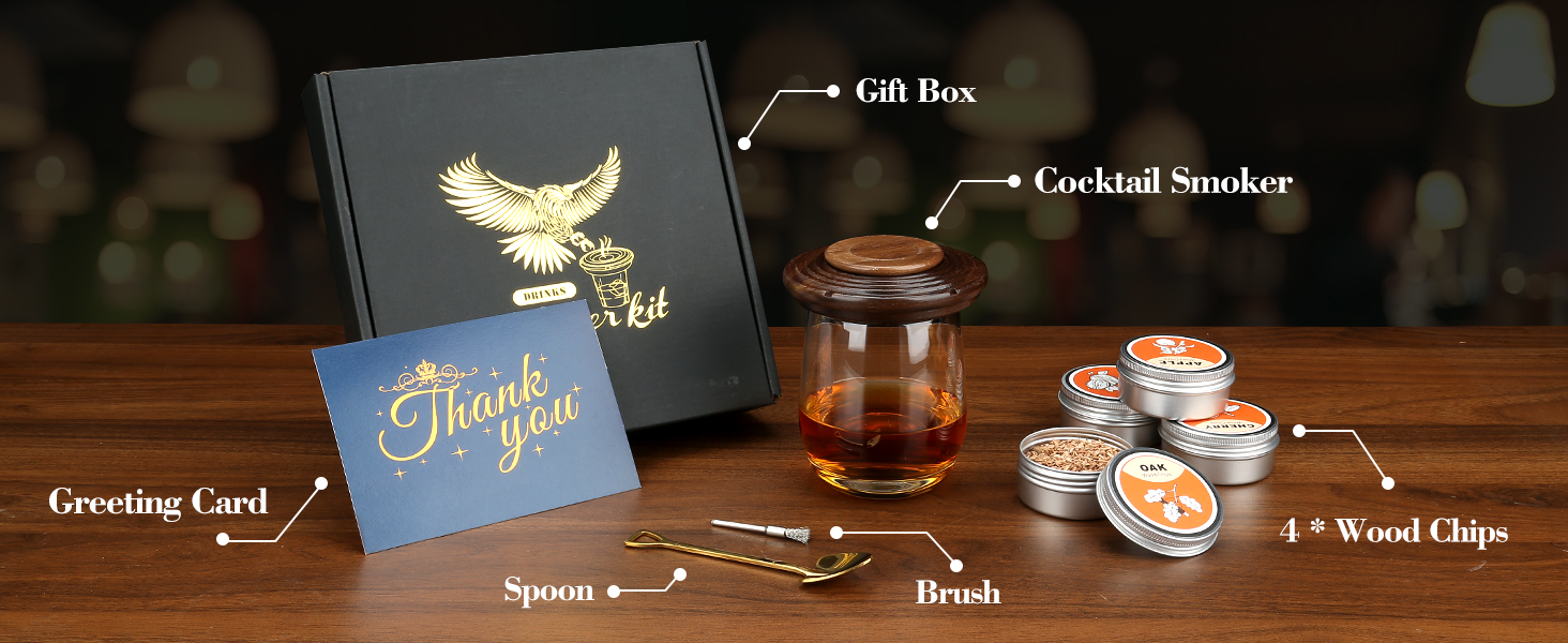 Набір для копчення коктейлів: 4 дерев'яні стружки, аксесуар для віскі, коктейлів, кави, бурбона, м'яса. Подарунок для чоловіків