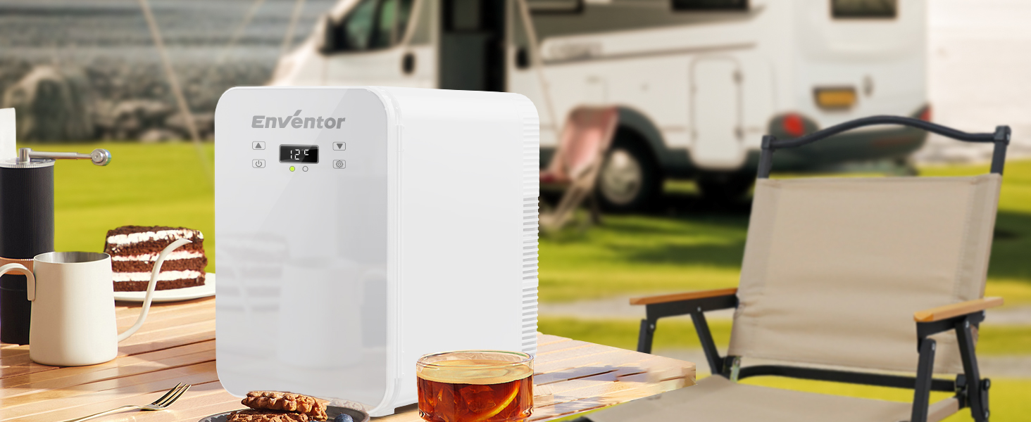 Mini холодильник Enventor 10L: тихий, з подвійним охолодженням, 12V/220V, для авто, кімнати, офісу (білий)