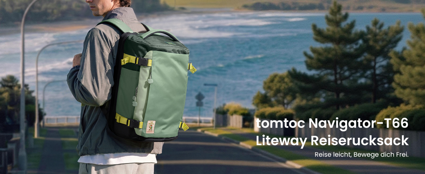 Дорожній рюкзак tomtoc 28L/40L для подорожей та перельотів, TSA-сумісна ручна поклажа (Moosgrün-ripstop)