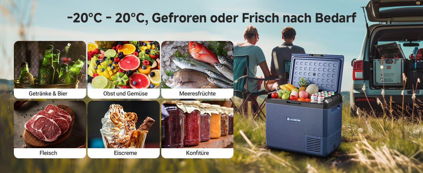 Автомобільний холодильник AAOBOSI 50л: Електричний компресорний кулер IPX4, -20°C/+20°C для авто, вантажівки, кемпінгу, подорожей