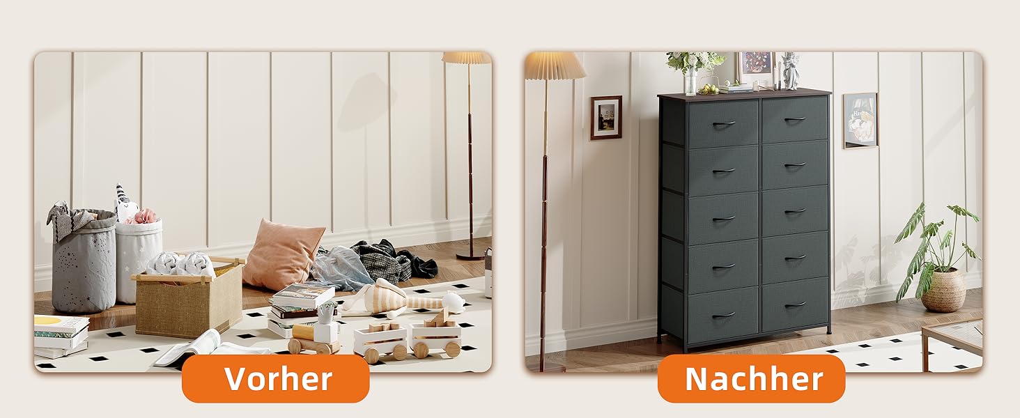 Комод з тканини з шухлядами, комод-шафа для спальні, вітальні, передпокою, 8 шухляд, білий (вугільно-сірий), 30T x 80B x 114.5H см