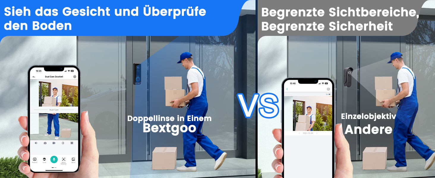 Відеодзвінок Bextgoo з подвійною камерою 2K HD, бездротовий, 10000mAh, IP67, з датчиком руху та нічним баченням