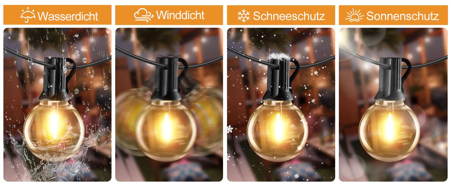 Світлодіодна гірлянда сонячна на 10 метрів, 16+1 лампочки G40, димування, 3 режими, пульт дистанційного керування, вологостійка, тепле біле світло, для саду, балкона, декору вечірок