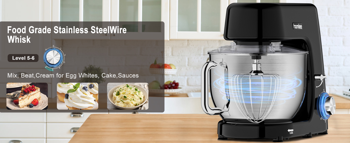 Потужна кухонна машина 1800W з великою чашею 7.2 л з нержавіючої сталі, міксер, насадки для тіста, збивання та взбивання