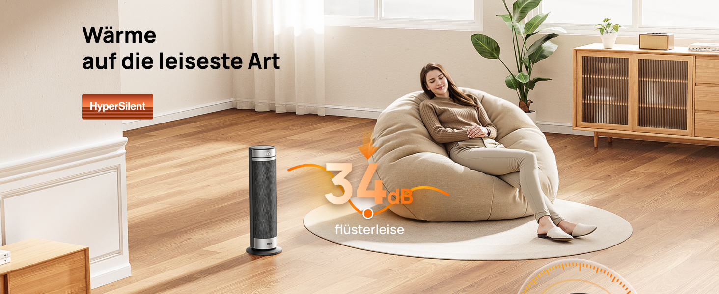 Електричний обігрівач Dreo 23 дюйми, 2000 Вт, тихий, з пультом, таймером, осциляцією, 5 режимів, PTC-кераміка, термостат, для великих приміщень, офісу, срібний