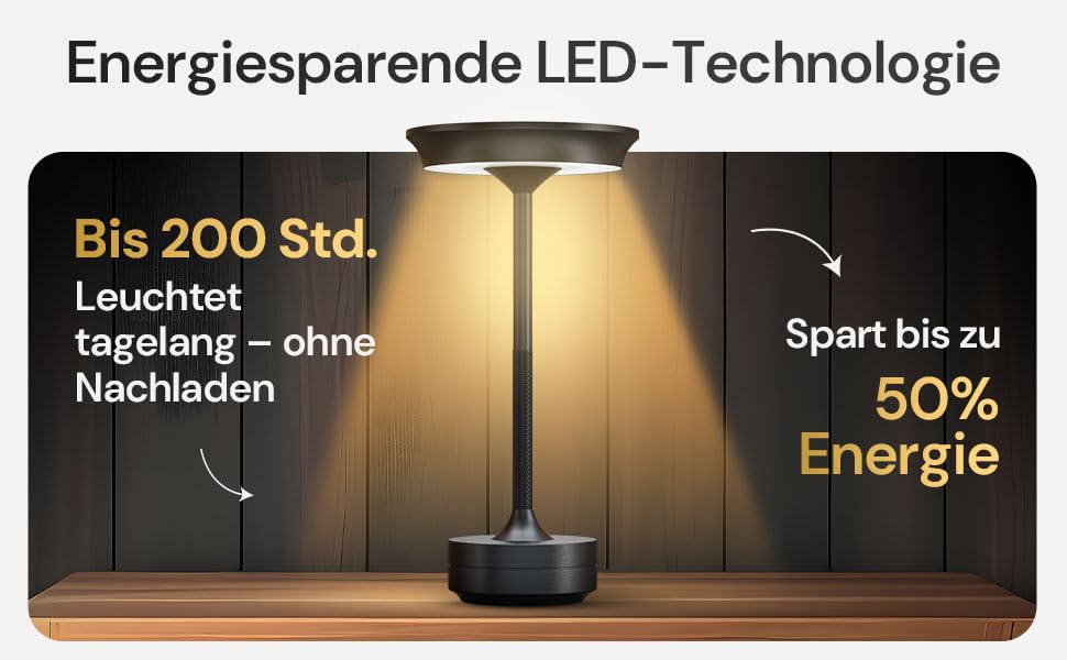 LED настільна лампа Designgold бездротова - стильний дизайн з акумулятором та USB-C - 3 кольори світла та регулювання яскравості - бездротова свобода для використання в приміщенні та на вулиці - акумуляторна, чорна