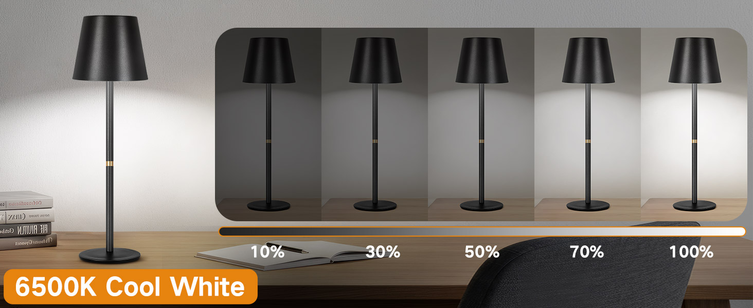 LED-лампа настільна OUTON 2 шт. бездротова з LED-індикатором, сенсорне керування, 3 колірні температури, USB-C зарядка, IP54 водостійкість, 30 годин роботи – для дому та на подарунок, чорний